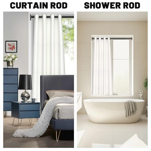 Image of UIOSANRT Matte Black Shower Curtain Rod 31-55 inches with Holders, Stainless Steel Shower Rod & Tension Rod, Adjustable Tension Shower Curtain Rod for Bathroom, Windows, Closet
