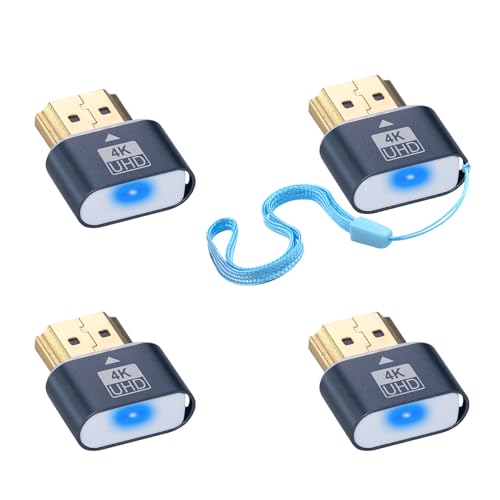 Duttek Enchufe simulado HDMI 4K, emulador de pantalla de monitor virtual, adaptador de pantalla sin cabeza para Windows Mac OSX Linux, soporta hasta 4 K a 60 Hz (con luz indicadora, 4 unidades)