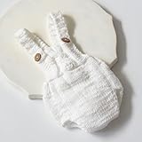 Newborn Baby Girl Boy Photography Props Crochet Knitted Outfits Romper Handmade Shorts for New Baby Photo Shoot (White)