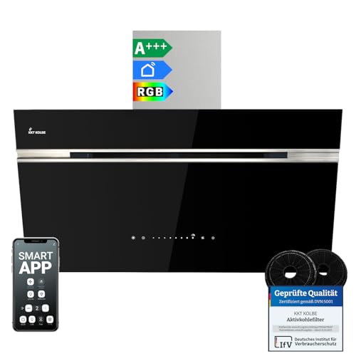 KKT KOLBE A+++ Dunstabzugshaube 90 cm 782 cbm/h Umluft Abluft Kopffrei Wandhaube | Schwarz Silber Edelstahl | Glas | Nachlaufautomatik | Smart WiFi App WLAN | SensorTouch | RGBW LED | AURORA9005SE KKT KOLBE A+++ Dunstabzugshaube 90 cm 782 cbm/h Umluft Abluft Kopffrei Wandhaube | Schwarz Silber Edelstahl | Glas | Nachlaufautomatik | Smart WiFi App WLAN | SensorTouch | RGBW LED | AURORA9005SE