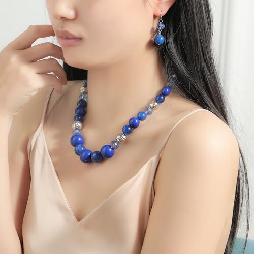 8-18mm Beads Necklace 18” Graduated Chunky Beaded Choker Necklaces with Earring Set for Women2