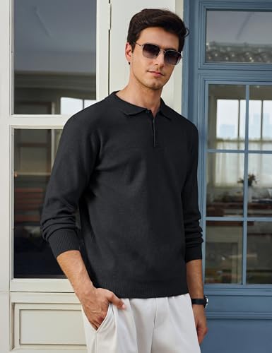 Cotrasen Mens Sweater Polo Long Sleeve Polo Shirt Casual Lightweight Knit Pullover Shirts with Collar Sweater2