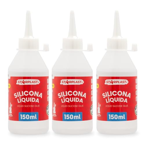 Starplast Silicona Líquida Pack 3 150ml - Transparente para goma eva, papel, cartón, cuero, tela y madera. Cierre con tapón. Ideal para manualidades, artesanía o maquetas.