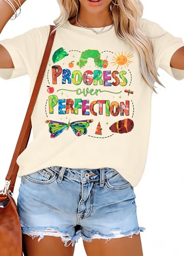 Image of Teacher Shirts Women Teach Print Graphic Tees Kindergarten Elementary Teaching Life Shirts Back to School Tees Tops