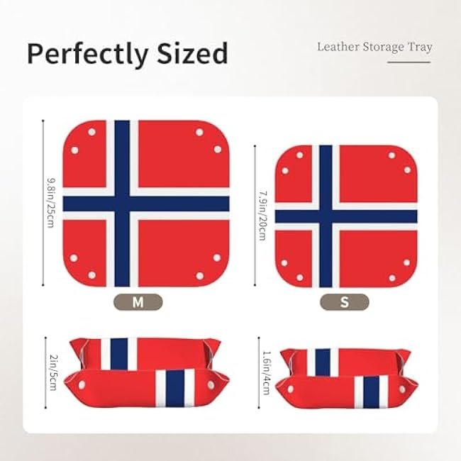 Norwegian Flag Medium Printed Leather Desktop Storage Box - Multi-Functional Personalized Storage Tray
