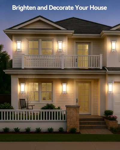 Image of RAYVO Modern Outdoor Wall Light with Dusk to Dawn Sensor, Waterproof Exterior Lighting Fixtures with E26 Base, 3000K LED Bulb Included, Outdoor Sconce Lights for Porch Garage Entryway