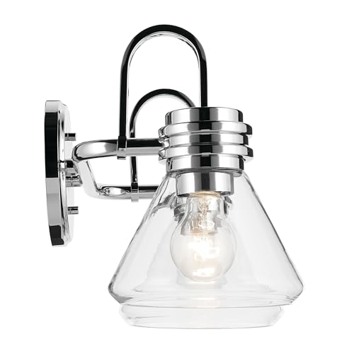 Image of Kichler Farum 19.25 inch 2-Light Bathroom Vanity Light Fixture with Clear Glass in Chrome for Mirror, Modern Wall Mount Lighting Over Vanity (19.25 inch W x 9.5 inch H), 55154CHCLR