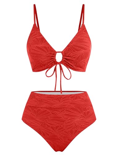 Image of ZAFUL Bikini Sets for Women String 2 Piece Swimsuits High Waisted Bathing Suit V Neck Cut Out Swimwear