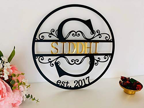 FranJohnsonHouse Personalized Family Last Name Sign Initial Split Letter Wreath Wedding Gift Custom First Names Est Year Established Sign Monogram Door Hanger Wall Decor Housewarming Gift (Design 3)