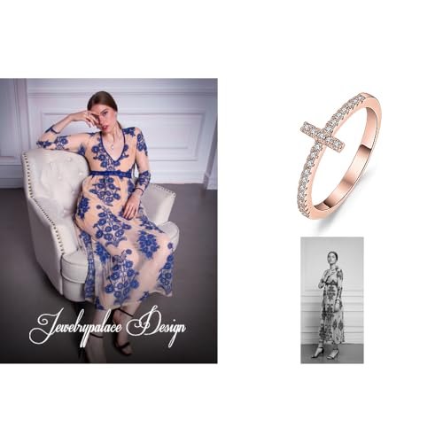 Image of JewelryPalace 14k White Yellow Rose Gold Plated 925 Sterling Silver Rings for Women, Cubic Zirconia Promise Rings for Her, Stackable Wedding Bands Rings for Women Infinity Forever Love Knot Ring