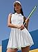 ATTRACO Golf Outfits for Women Polo Dresses Sleeveless Pleated Tennis Dress with Contrast Binding White L