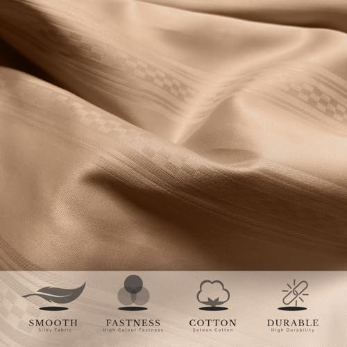 Image of Sassoon Artemis Italian Jacquard Weave Sateen Cotton Bedsheet - 400 TC, Cotton, Stripe Design, King Size (108 x 108 inches), Color: Camel, Soft, Breathable, - 1 Bedsheet + 2 Pillow Covers