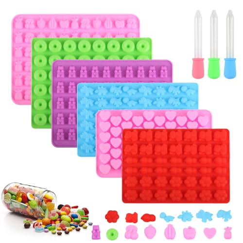 6 Pcs Gummy Bear Moulds Silicone Gummy Moulds Candy Silicone Molds Mini Jelly Molds for DIY Ice Cube Chocolate Candy Sweets Cake Fondant Mould with 3 Droppers