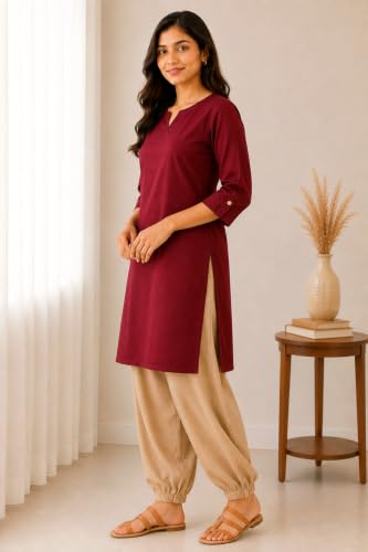 Image of Women's Rayon Solid Straight Kurti | 3 /4 Sleeve | Round Neck with V Cut | Regular Fit | Casual Office Wear Kurta for Women