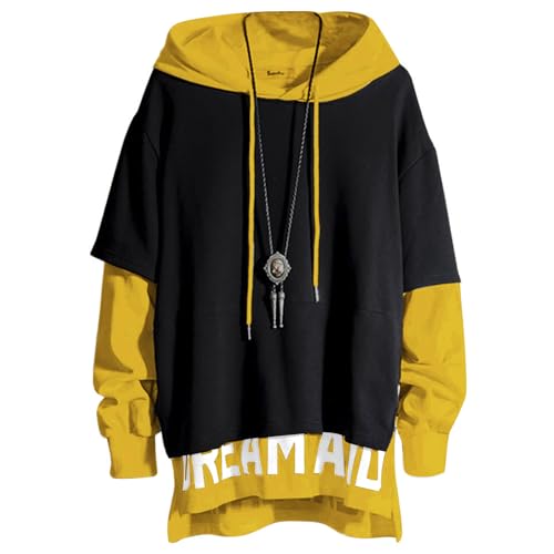 XIAOYAO Hombre Sudadera con Capucha Techwear Hip Hop Manga Larga Hoodie Patchwork Entrenamiento Casual
