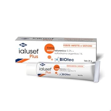 ialuset Plus Crema 25g - Per il trattamento di ferite infette e ustioni, con acido ialuronico ad azione idratante e sulfadiazina argentica che protegge dalla contaminazione batterica
