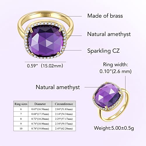 Jupiter Natural Amethyst Gemstone Ring - 14K Gold Plated Genuine Gemstone Women Ring, 0.47"/12Mm Natural Birthstone Rings Jewelry Gifts For Valentine's Day, Mother's Day, Birthday Jewelry Gifts #TOP1