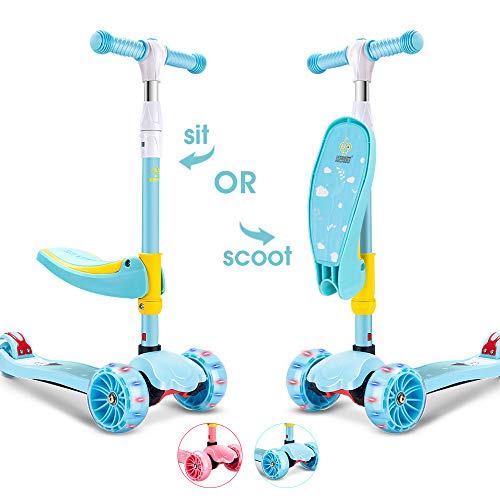 SUPER DADY 3 Wheel Scooter for Kids Toddlers with seat Foldable Kick Scooter