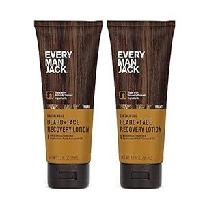 Every Man Jack Beard + Face Recovery Lotion-Moisturizes Relieves Dry Skin and Beard Itch – Light Sandalwood Scent-Made w/Naturally Derived Ingredients like Coconut Oil, and Witch Hazel-3.2oz(2 pack)