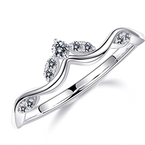 MOOSEA Unique Moissanite Curved Wedding Band for Women, D Color VVS1 Clarity Lab Created Moissanite Stackable Rings 14K White Yellow Rose Gold Vermeil Moissanite Marquise Contour Band for Women Gifts