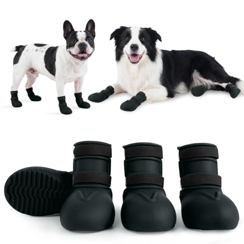 4Pcs Waterproof Dog Boots, Silicone Puppy Shoes for Small Medium Dogs, Anti-Slip Dog Shoes for Rain, Hot Pavement, Mud, Snow, Paw Protectors for Teddy Pomeranian Bichon French Bulldog