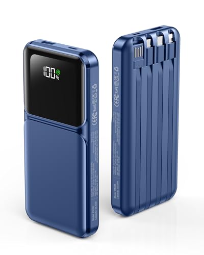 RONEGN Portable Charger with Built in Cable 10000mah USB C Power Bank Fast Charging Travel Essential...