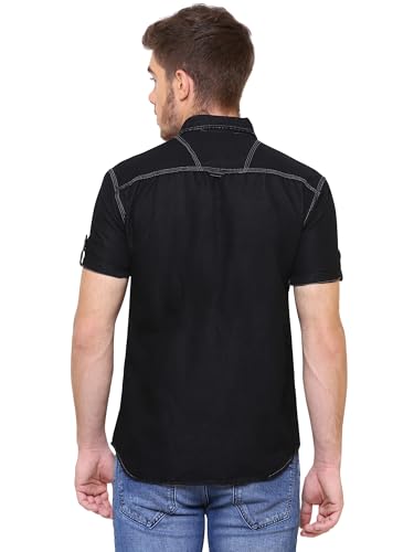 Image of Kuons Avenue Men's Half Sleeve Smart Casual Denim Shirt | Jeans Shirt for Men