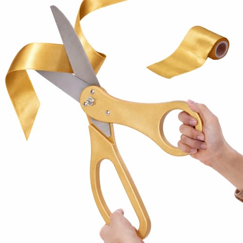 COMSIS Ribbon Cutting Ceremony Kit - 20 Giant Scissors Gold Handled Sharp & Elegant With 30Ft Gold Ribbon- Grand Opening Ribbon And Scissors For Business Store Church School Event