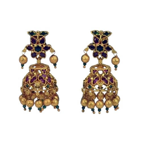 Image of Kollam Supreme Gold Plated Multicolour Kemp Jimikki Earrings for girls and women