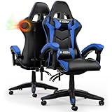 bigzzia Gaming Chair with Speakers PC Chair with bluetooth speakers Ergonomic Design with Cushion and Reclining Back Support (With Speaker Blue)