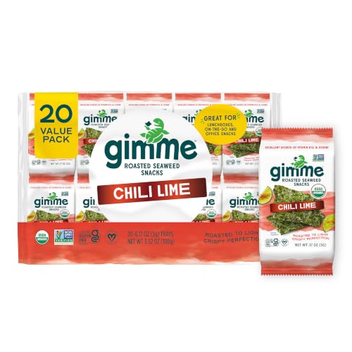 Gimme Seaweed Organic Roasted Seaweed Snack, Chili Lime 5g, 0.17oz 20 Count