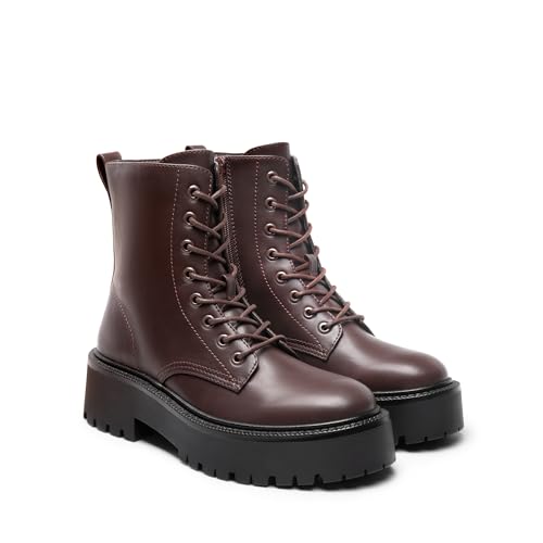 DREAM PAIRS Women's Lace up Combat Ankle Boots Fashion Lug Sole Platform Booties Shoes4