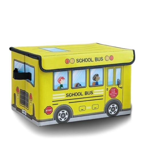 Rosslyn School Bus Storage Box with Top Lid, Foldable Toys organizer, Multipurpose Laundry Bag - Yellow