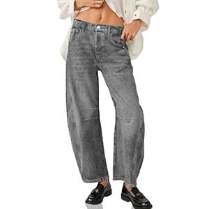 ALLABREVE Barrel Jeans for Women Trendy High Waisted Wide Leg Baggy Boyfriend Jeans Mid Rise Denim Ankle Pants with Pockets
