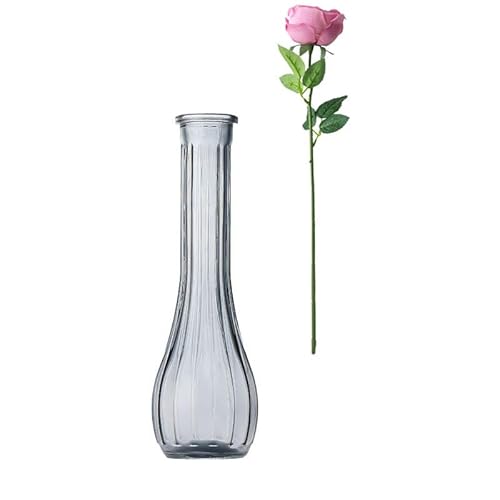 Vaso da fiori in vetro alto e sottile con collo stretto, 20 cm, trasparente, mini bocca, stelo singolo, per decorazione da tavolo, casa, soggiorno, ufficio e centrotavola, decorazione per feste di