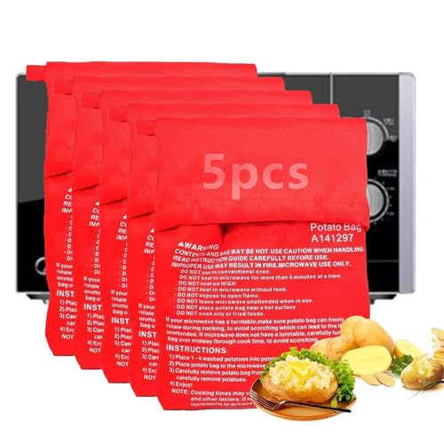 5Pcs Bolsa de Papa para Microondas,Bolsa Asar Patatas Saco,Bolsa Patatas Microondas de Cocina Lavable Reutilizable Cocer Patatas Microondas Bolsas Patatas Asadas Microwave