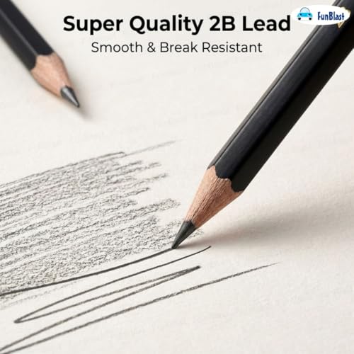 Image of FunBlast 2B Pencils - Pack of 10 Pcs Black Wood Art Pencils for Writing, Sketching, Drafting and Calligraphy, Aesthetic Pencil Set for Kids, Adults, School & Office