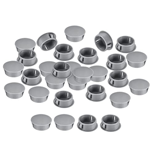 Image of uxcell 31 /32 inch Plastic Hole Plugs, 26Pcs Flush Type Panel Round Snap in Fastener Knockout Locking Plugs for Furniture Insert End Caps Panels, Gray