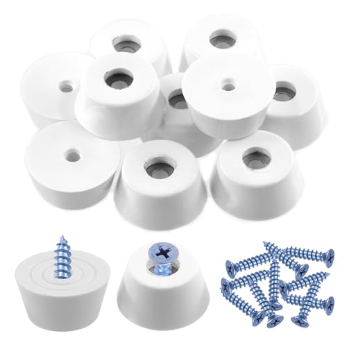 Keadic 20Pcs Non-Slip Rubber Feet for Cutting Board 38x30x17mm White Furniture Slider Glide Pad Floor Protector with Built-in Gasket and Screws for Wooden Furniture Chair Tables Sofa