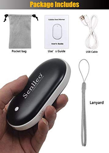 Senlleo Rechargeable Hand Warmer, 5200mAh PowerBank : Larger Capacity and Double-Sided Pocket Warmer Compatible with iPad iPhone Samsung All Android Smartphone, Winter Gift for Men Women(Black)
