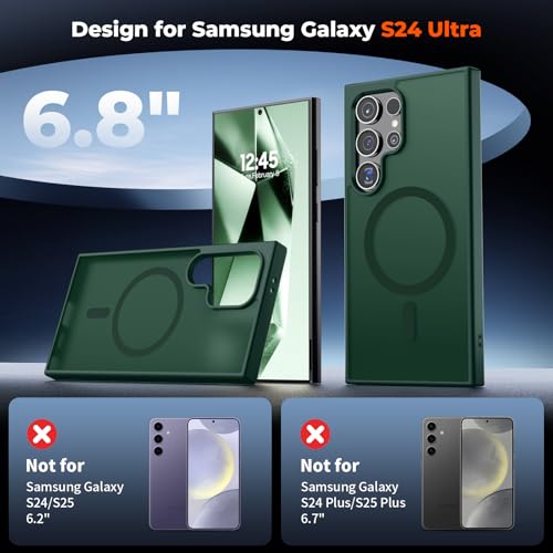 Image of SUPFINE Magnetic for Samsung Galaxy S24 Ultra Case with Screen Protector, (Built-in Magnets) (Military Grade Drop Protection) Slim Translucent Shockproof Phone Case,Forest Green