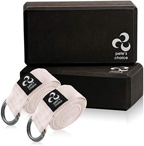 pete's choice 2 Yoga Blocks + 2 Yoga Straps - Yoga Starter Kit for Beginners I Ideal Yoga Gift I Great for Home Indoor Exercises, Home Yoga