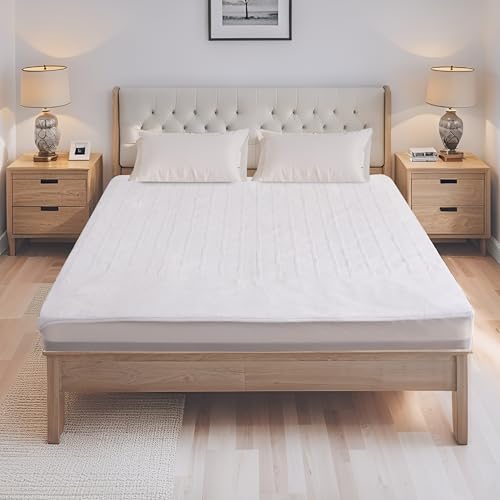 Eydna Electric Mattress Pad Queen Size 60x80 with 10 Hours Auto Off 4 Heat Setting Dual Controller Fit Up to 15 Inch Deep Pocket Machine Washable - White