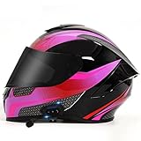 HCYPUNK Bluetooth Full Face Motorcycle Helmet,DOT Approved with Enlarged Air Vents, Pink & Purple Helmet for Women (M)