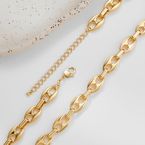 Gold Necklace for Women 14K Dainty Chunky Gold Chain Necklace Coffee Bean Chain Necklaces Trendy Fashion Jewelry4