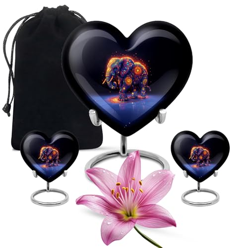 Image of Elephant Urn Large Burial Urn for Ashes Adult Male 1 Large & 2 Small | Mini Cremation Urns for Human Ashes Adult Man, Funeral Cremation Urns for Ashes
