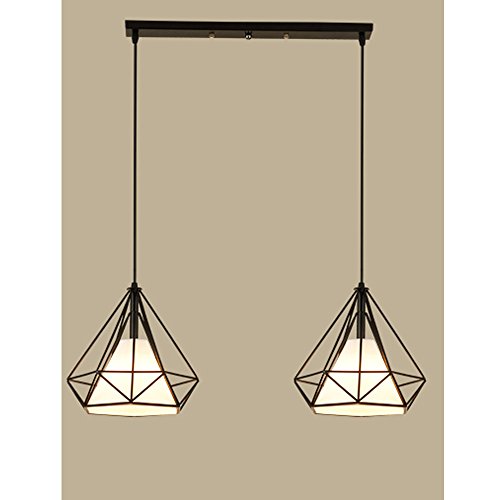STOEX Lot de 2 Suspension Cage Forme Diamant Contemporain Lampe Plafonnier, Corde Ajustable Luminaire Lustre pour Cuisine, Couloir,Salle à manger, Salon,...