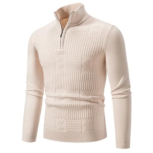 Bciopll Men Mock Neck 1/4 Zipper Knit Sweaters Solid Color Pullover Knitted Warm Casual Jumper