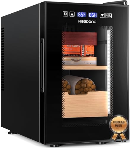 NEEDONE 16L Pro 1S Cigar Humidor, Smart Humidity & Temp Quiet Control, Holds 100 Counts, Electric Thermostatic Cabinet w/Spanish Cedar Wood Drawer & Shelves, Digital Hygrometer, Gifts for Men