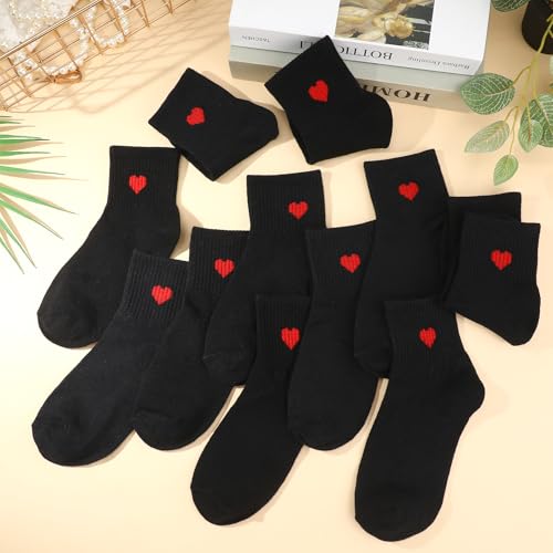 Image of Jspupifip Women's Cute Ankle Crew Socks, 5 /6 Pairs Novelty Fun Heart Casual Calf Sock, Cotton Athletic Running Socks 5.5-8.5
